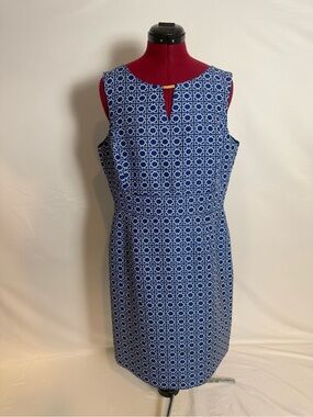 Tahari ASL Sheath Dress Women's Size 14 Royal Blue Geometric Pattern Sleeveless